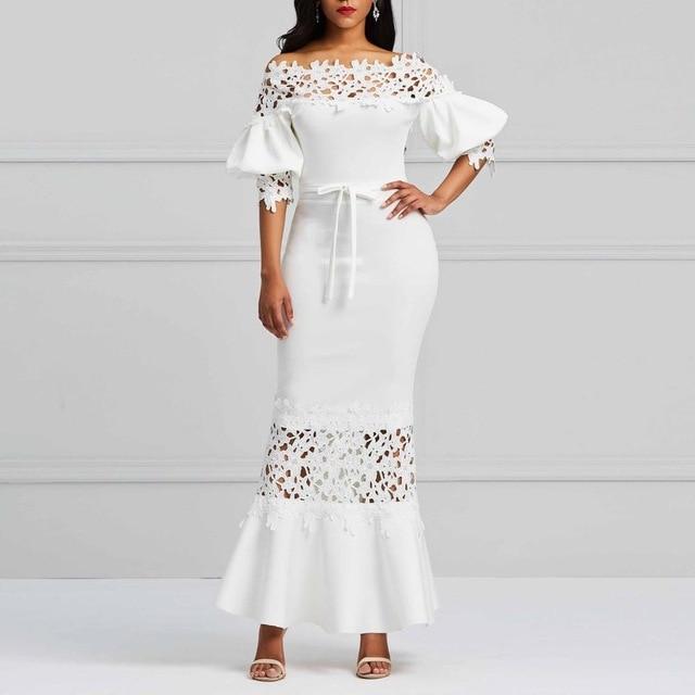 White Off-shoulder Office Maxi Dress