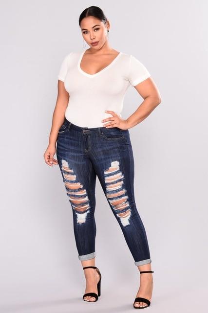 Women Plus Size Push Up Distressed Jeans