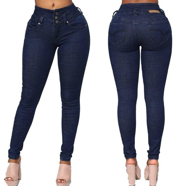 Women High Waist skinny sexy slim street wear button Jeans
